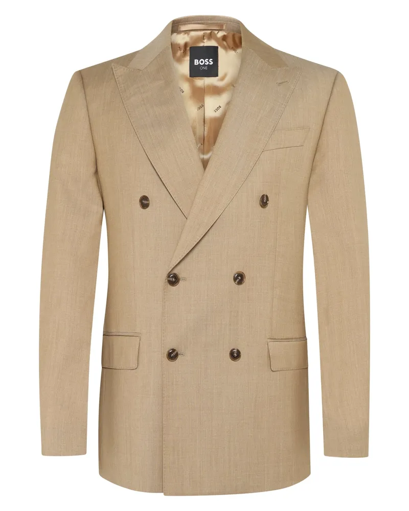 HUGO BOSS Zweireihiger Wollblazer mit 4-Way-Stretch in Beige