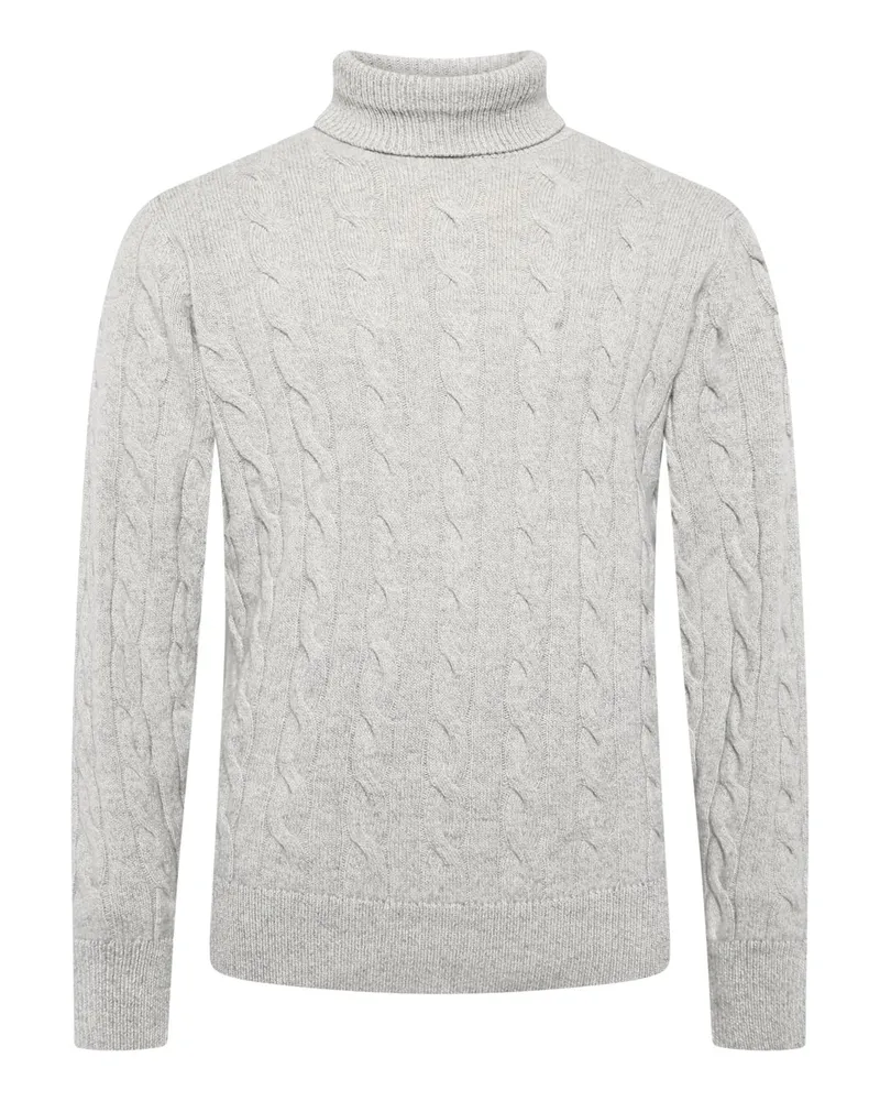 Filippo de Laurentiis Wollrollkragenpullover aus einem Merino-Kaschmir-Mix in Zopfstrick in Hellgrau