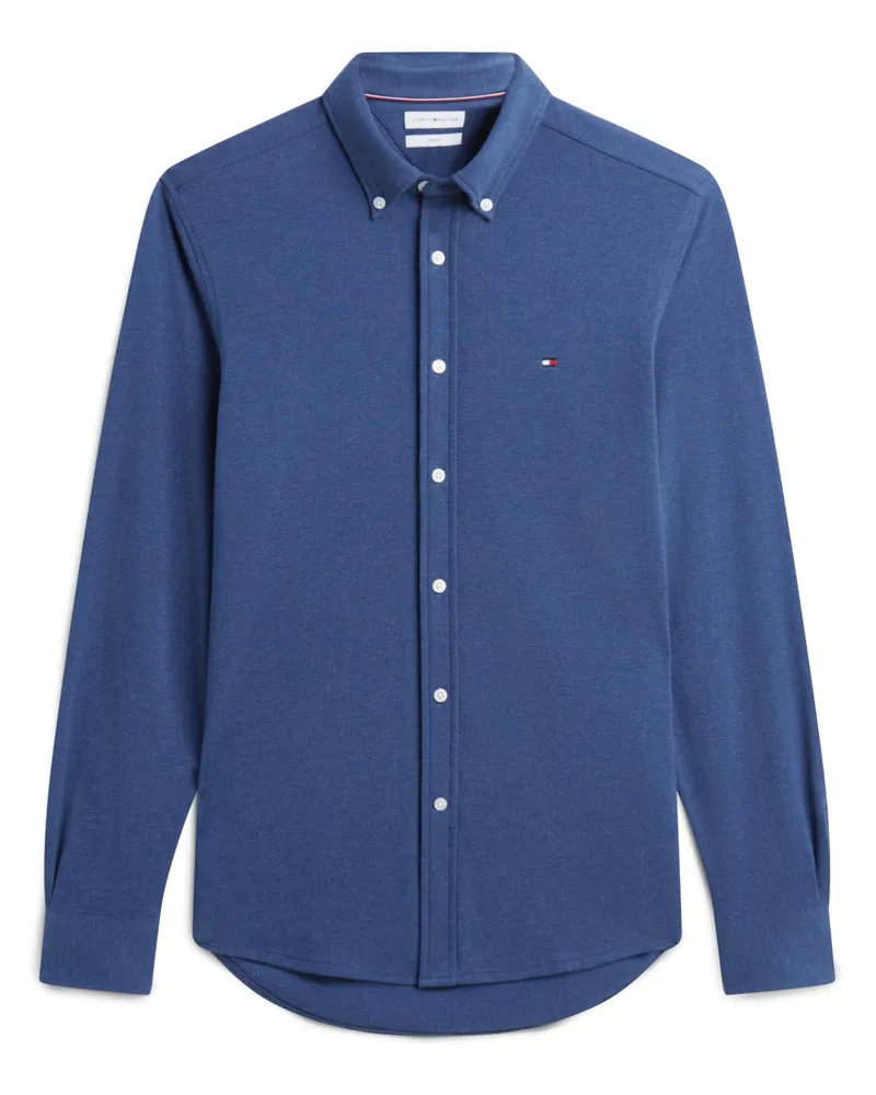 Tommy Hilfiger Unifarbenes Hemd aus elastischem Baumwoll-Piqué, Slim Fit in Blau