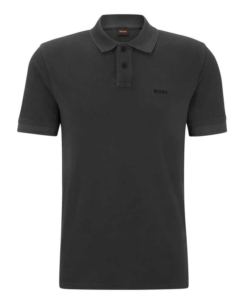 HUGO BOSS Piqué-Poloshirt mit gummiertem Logo-Emblem in Schwarz