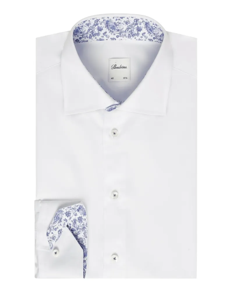 Stenströms Unifarbenes Hemd aus Twofold Super Cotton mit Ausputz, Regular Fit in Weiß
