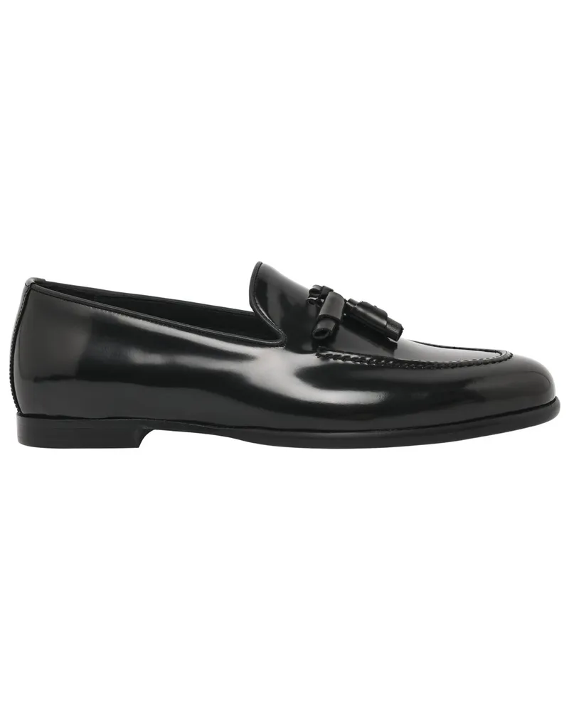 SCHUHE & HANDWERK Penny Loafer aus poliertem Glattleder in Schwarz