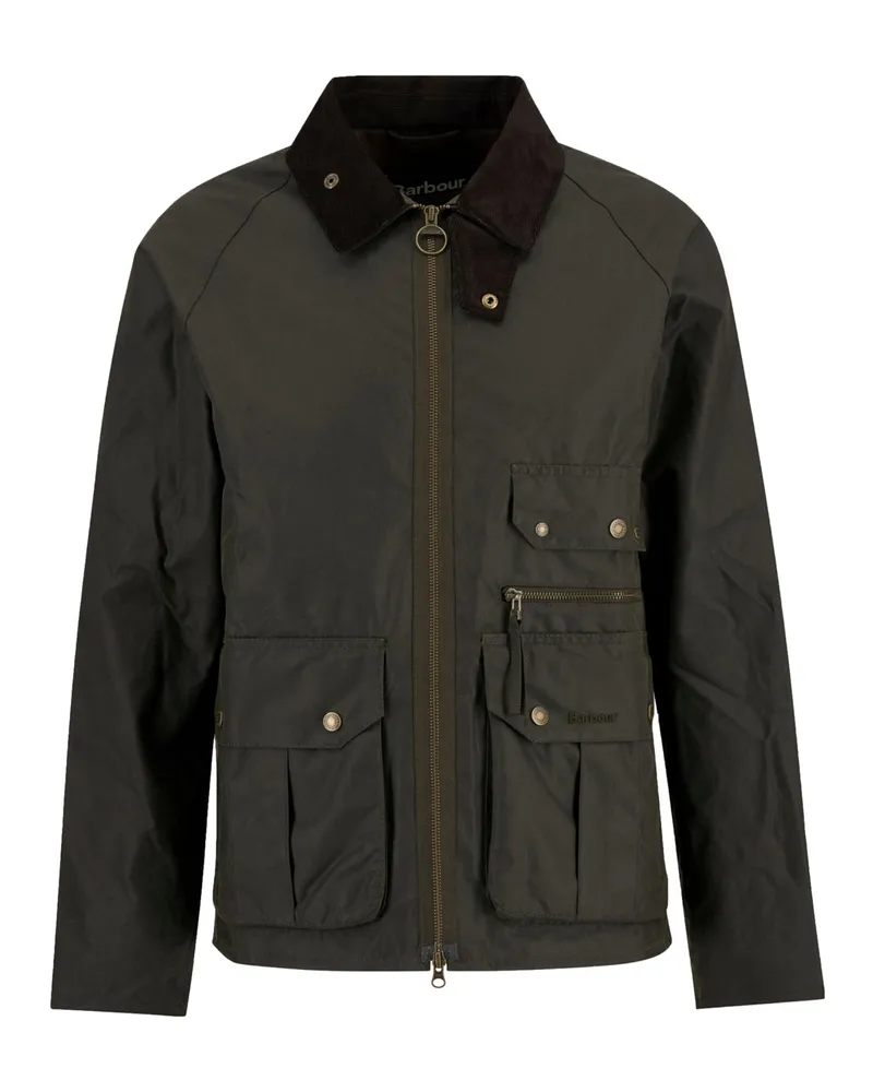Barbour Wachsjacke Re-Engineered Blackett Spey mit Cord-Kragen in Oliv