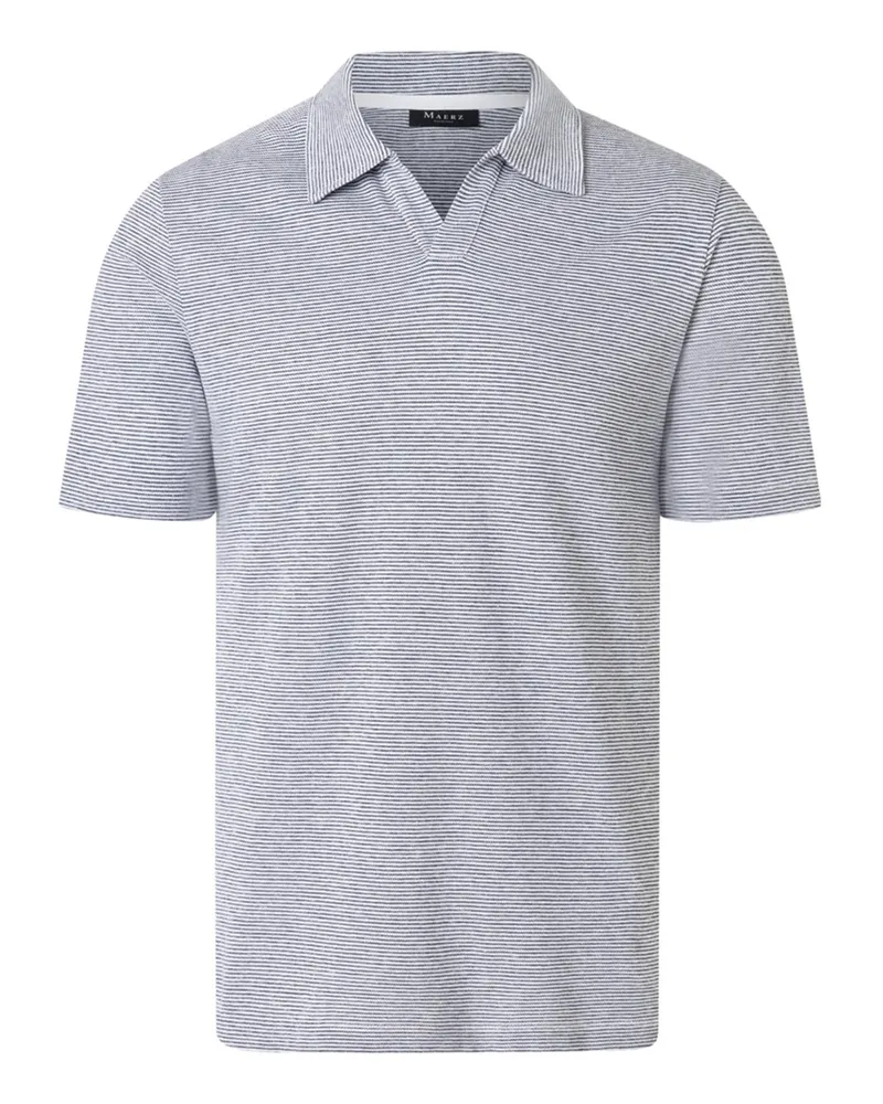 Maerz Leichtes Piqué-Poloshirt mit feinem Ringelstreifen und Leinenanteil in Marine