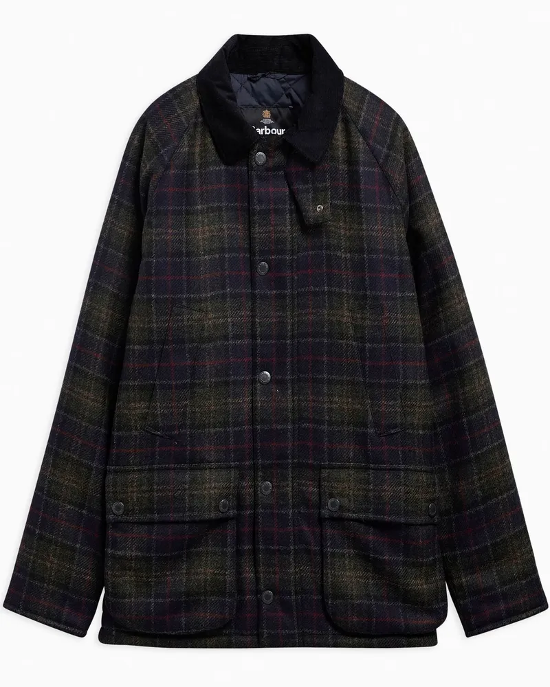 Barbour Wattierte Wolljacke aus Moon Tweed mit Tartan-Muster in Marine