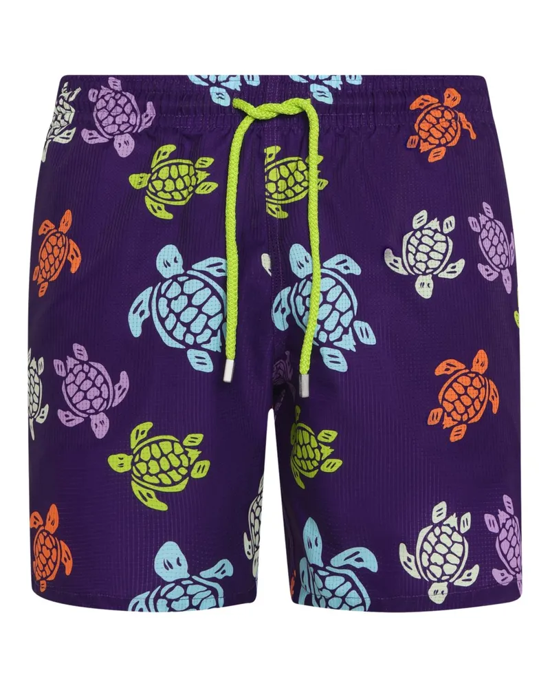 Vilebrequin Schnelltrocknende Badeshorts mit Turtle-Print in Lila