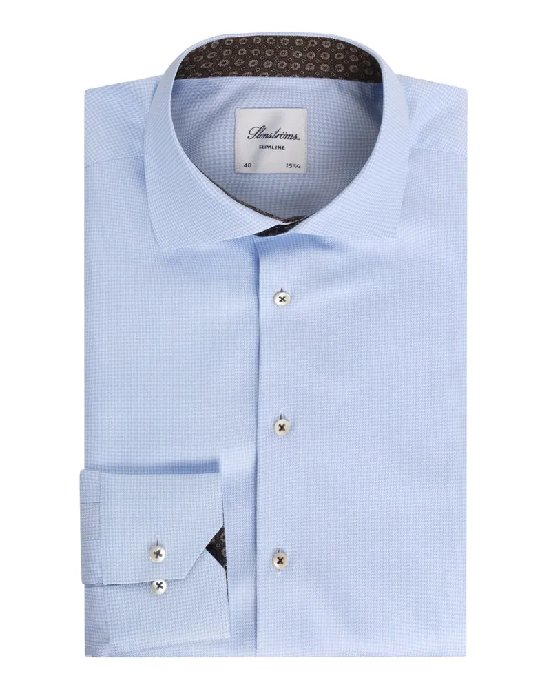 Stenströms Business-Hemd aus Twofold Super Cotton mit Ausputz, Slimline in Hellblau