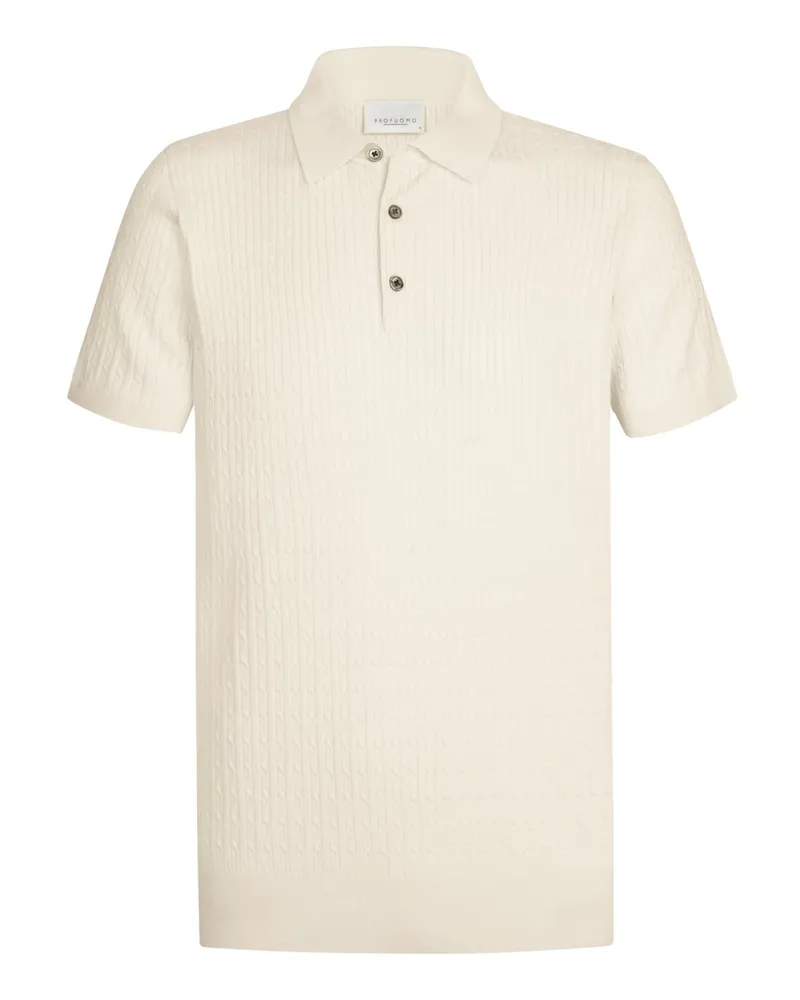 Profuomo Strick-Poloshirt mit Tencel™ in Zopfstrickmuster in Offwhite