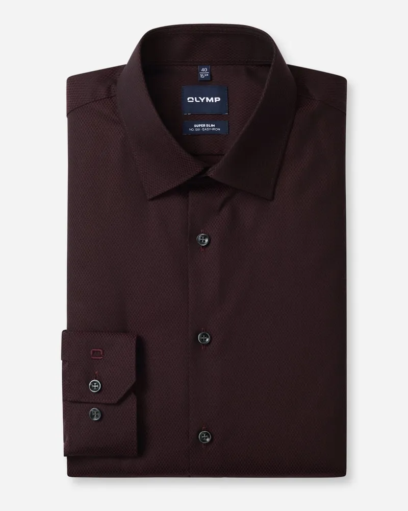 Olymp No. Six, Super Slim Fit, Hemd mit Stretchanteil und Rautenmuster in Bordeaux