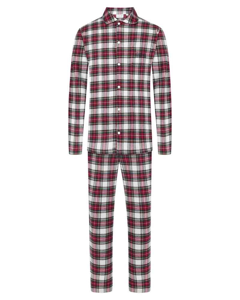 Lacoste Flanell-Pyjama mit Karomuster und Logo-Stickerei in Rot