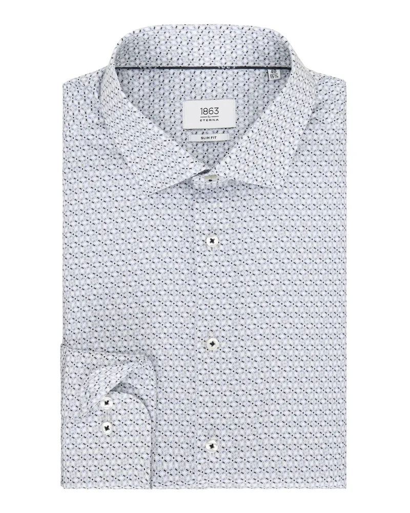 Eterna Gemustertes Hemd aus Baumwolle mit Kentragen, Slim Fit in Blau