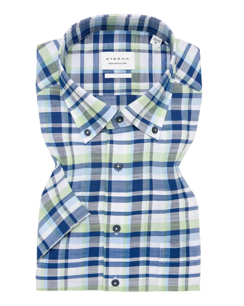 Eterna Kurzarmhemd mit Lyocell und Karomuster, Comfort Fit in Blau