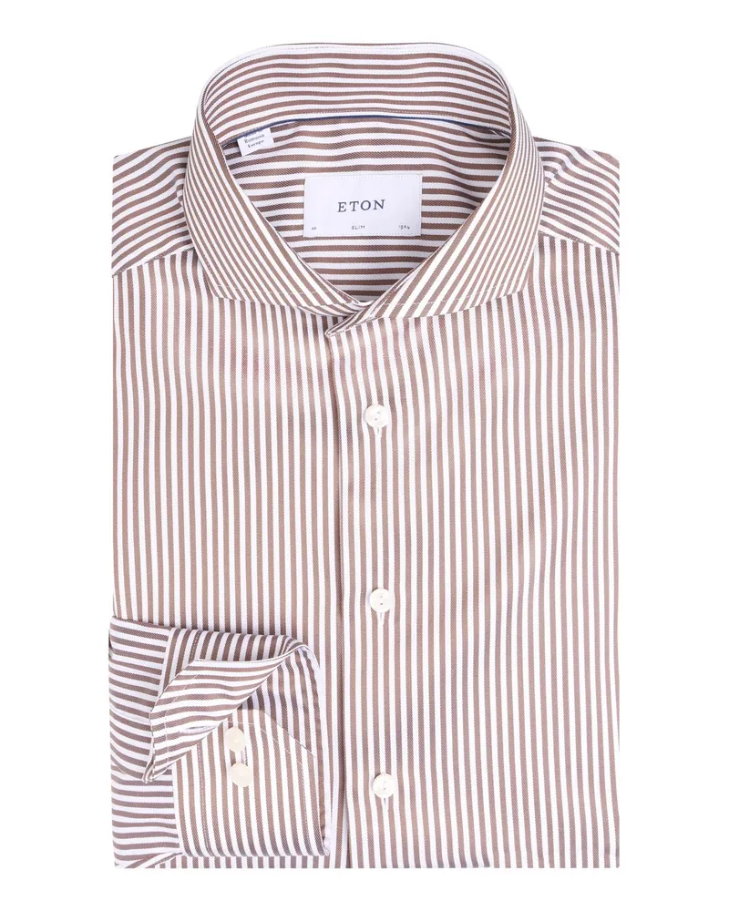 Eton Signature Twill-Hemd mit Streifen und Haifischkragen, Slim in Braun