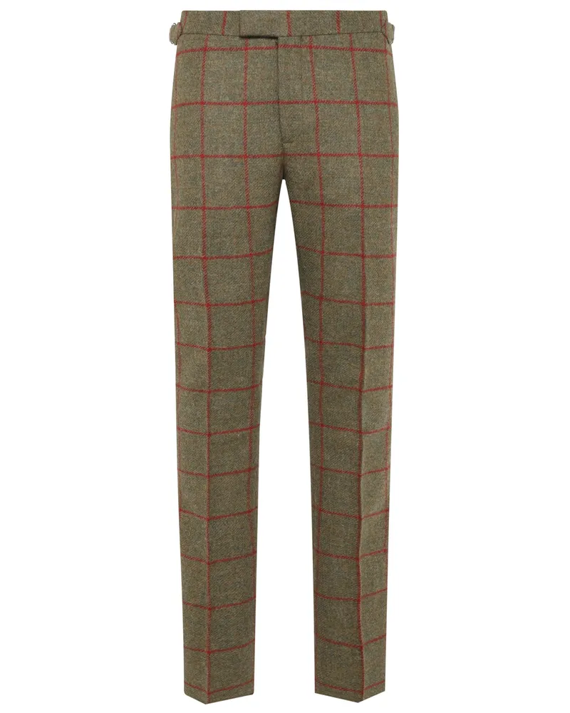 Hackett Wollhose mit Karomuster, Slim Fit in Grün