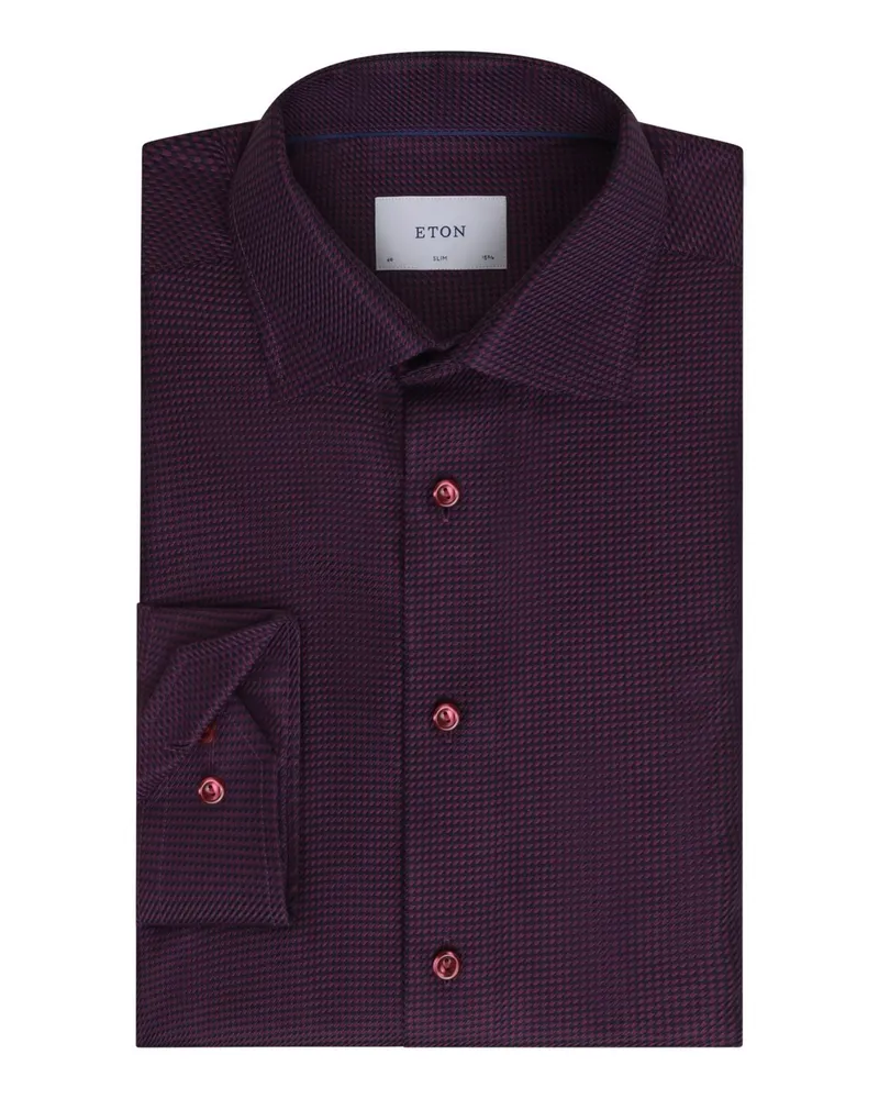 Eton King Twill-Hemd mit Hahentrittmuster, Slim Fit in Bordeaux