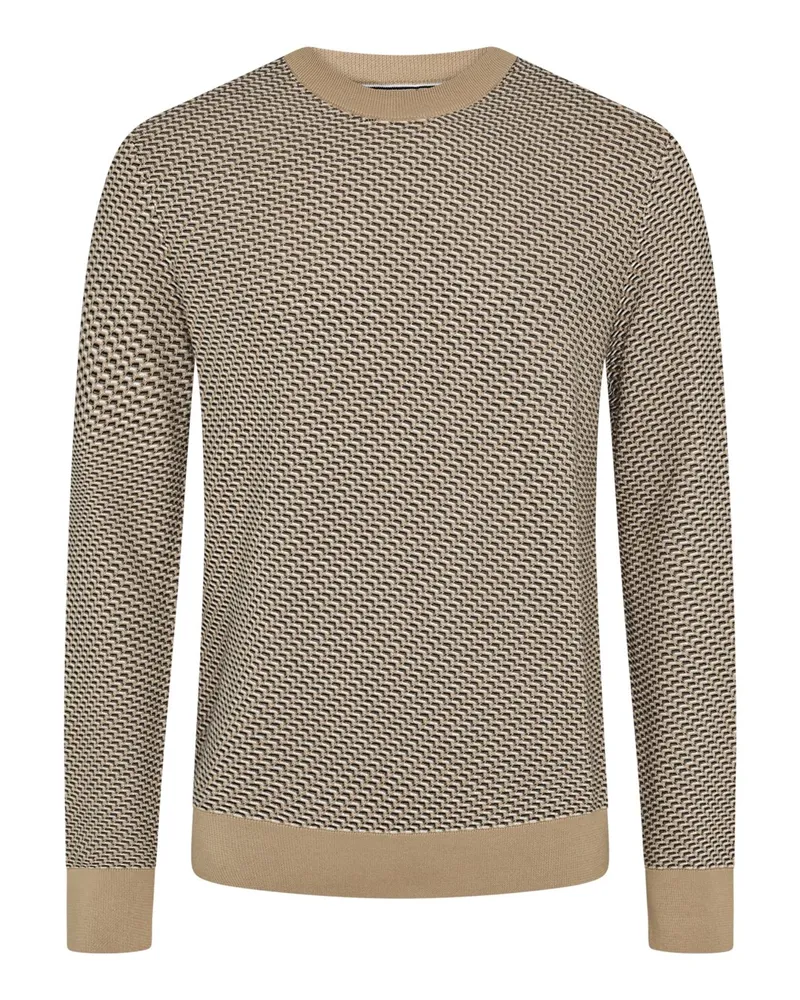 HUGO BOSS Pullover Lofranco mit diagonalem Strickmuster und O-Neck in Hellbraun