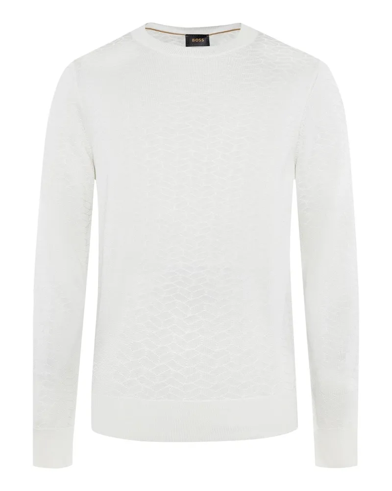 HUGO BOSS Edler Rundhalspullover aus Seide mit geometrischer Struktur in Offwhite