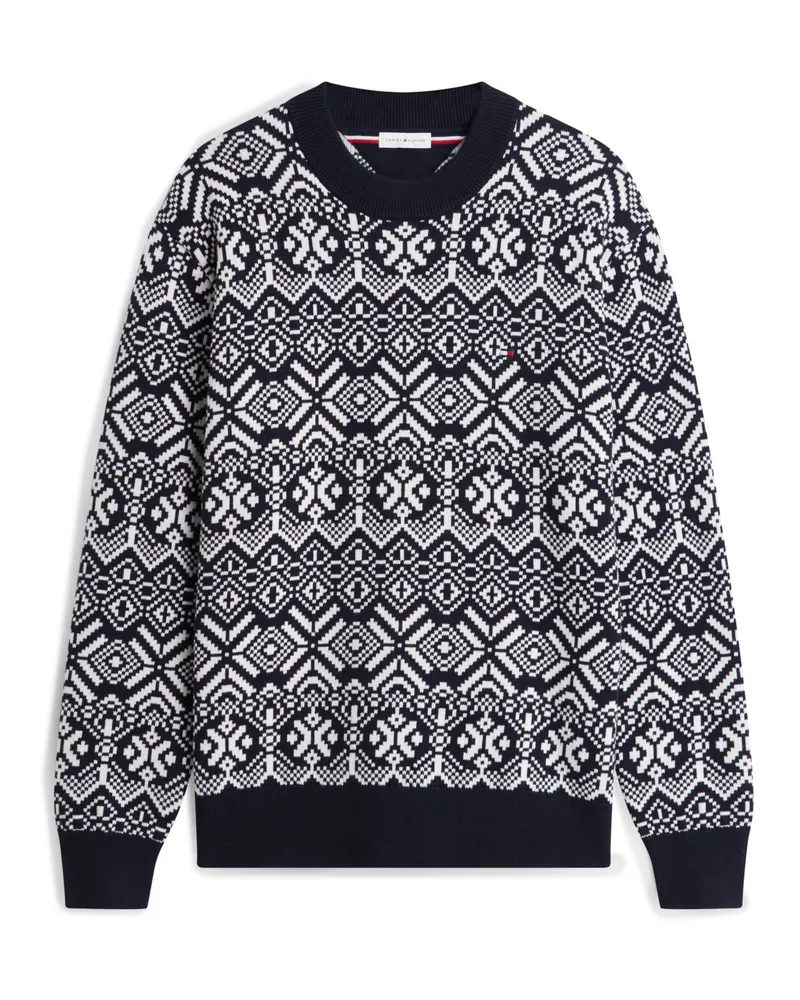 Tommy Hilfiger Pullover aus Baumwollstrick mit Norweger-Muster in Marine