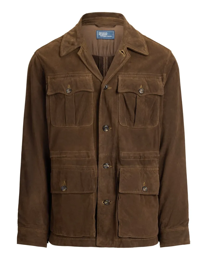 Ralph Lauren Leichtes Veloursleder-Fieldjacket im Safari-Look mit Reverskragen in Braun