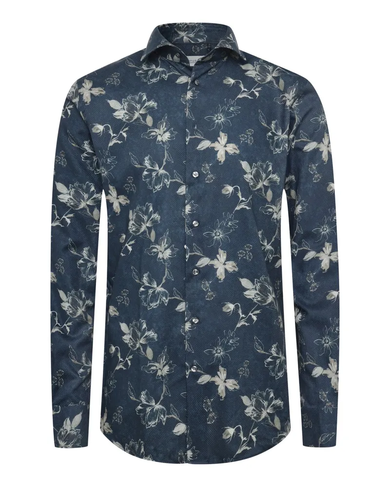 Profuomo Hemd aus Baumwolle mit floralem Print in Denim