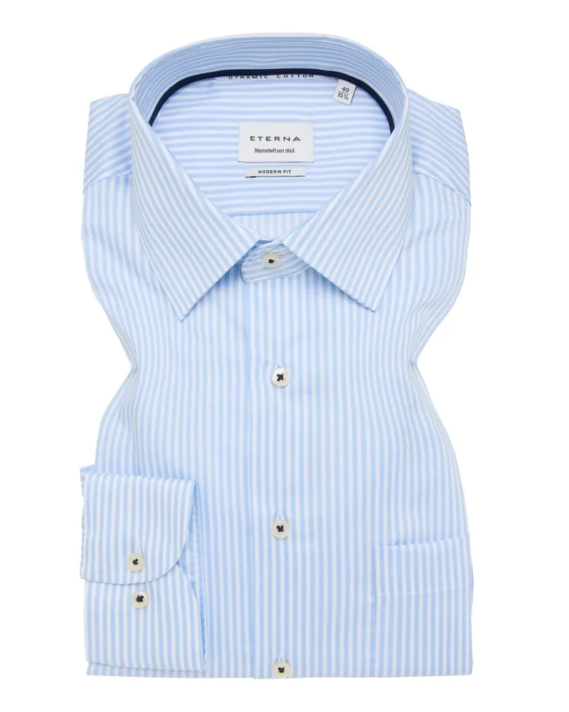 Eterna Bügelfreies Baumwollhemd mit Streifenmuster, Modern Fit in Hellblau