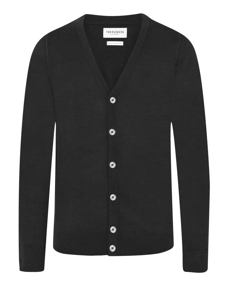 Tom Rusborg Leichte Strickjacke aus maschinenwaschbarer Merinowolle in Schwarz