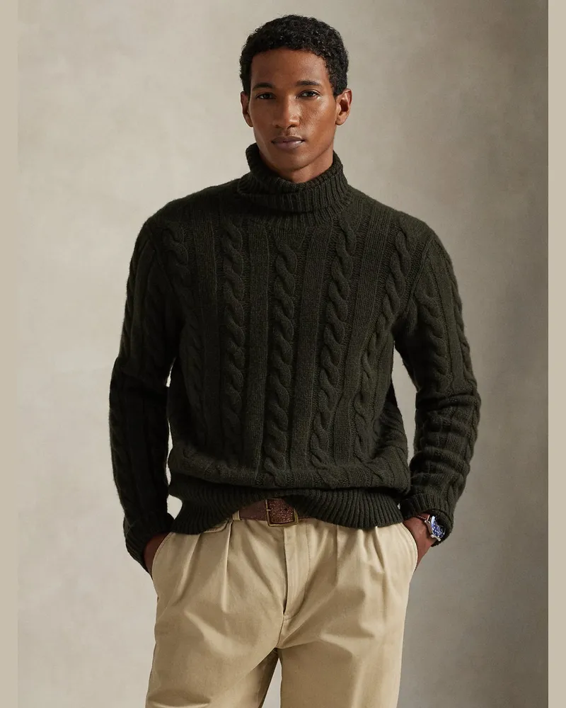 Ralph Lauren Rollkragenpullover aus Wolle und Kaschmir mit Zopfmuster in Oliv