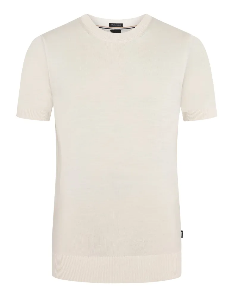 HUGO BOSS T-Shirt aus Schurwolle mit Rundhalsausschnitt in Offwhite