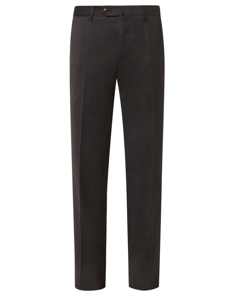 PT TORINO Flatfront Wollhose mit Bügelfalte, Slim in Dunkelbraun