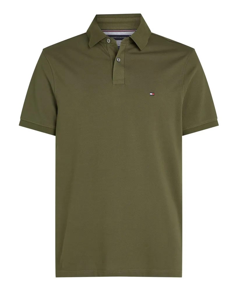 Tommy Hilfiger Piqué-Poloshirt 1985 Regular Fit mit Stretch und Flag-Stickerei in Khaki