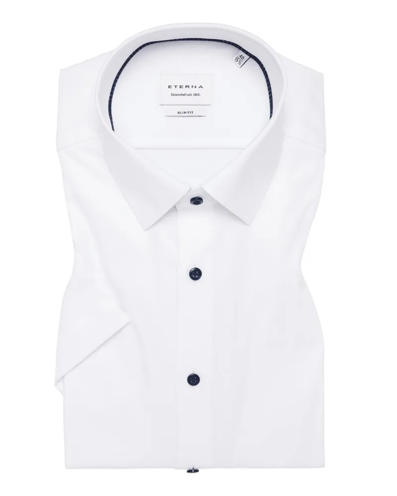 Eterna Bügelfreies Kurzarmhemd in Twill-Qualität, Slim Fit in Weiß