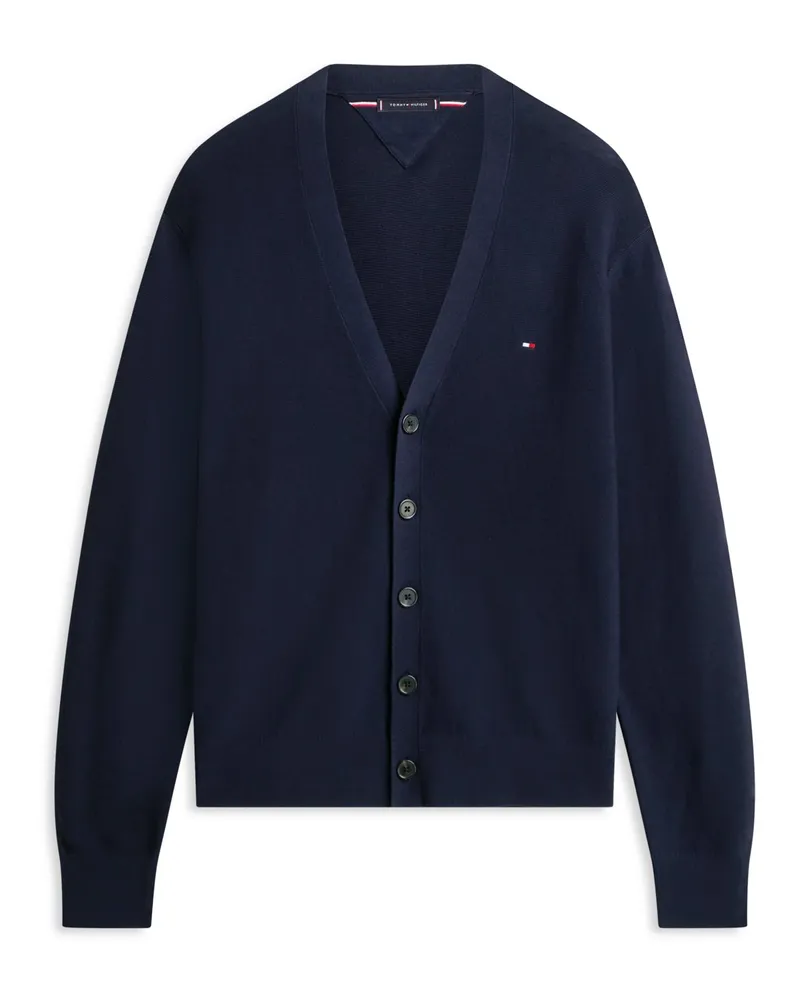 Tommy Hilfiger Strickjacke aus Baumwolle mit Logo-Stickerei in Marine