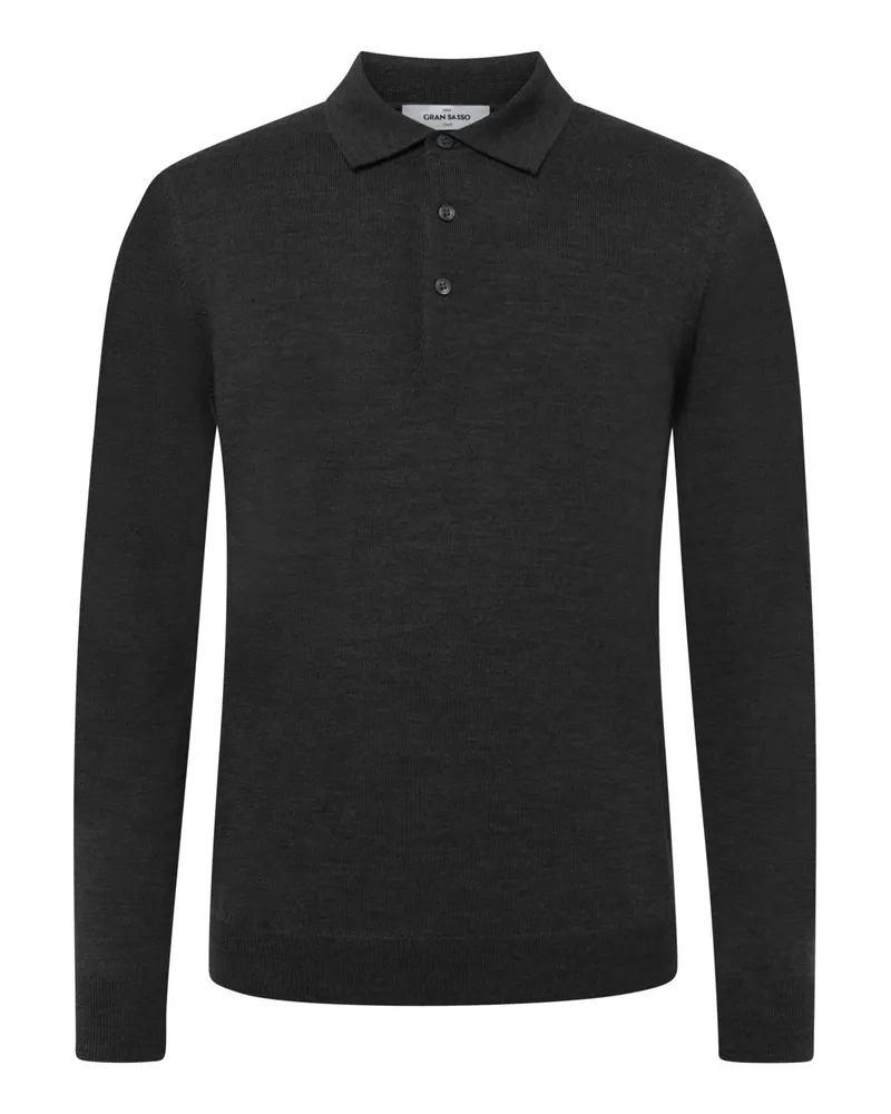 Gran Sasso Langarm Strick-Poloshirt aus extrafeiner Merinowolle in Schwarz