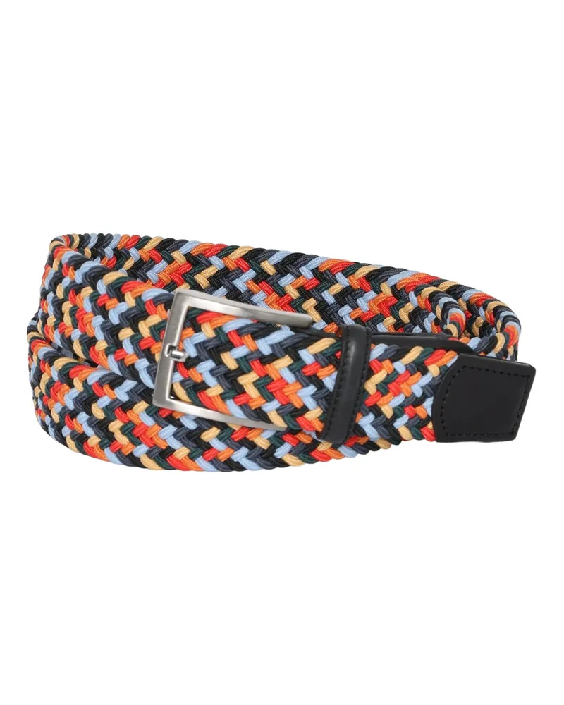 Tom Rusborg Elastischer Flechtgürtel im Farbmix mit Leder-Details in Orange
