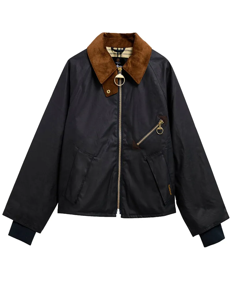Barbour Damen-Wachsjacke Arlene mit Cordkragen und goldenen Akzenten in Marine