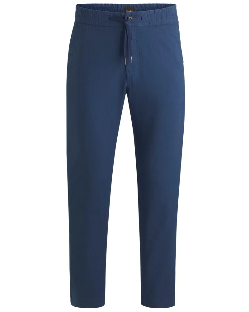HUGO BOSS Hose mit Smart Leinen, Straight Fit in Marine