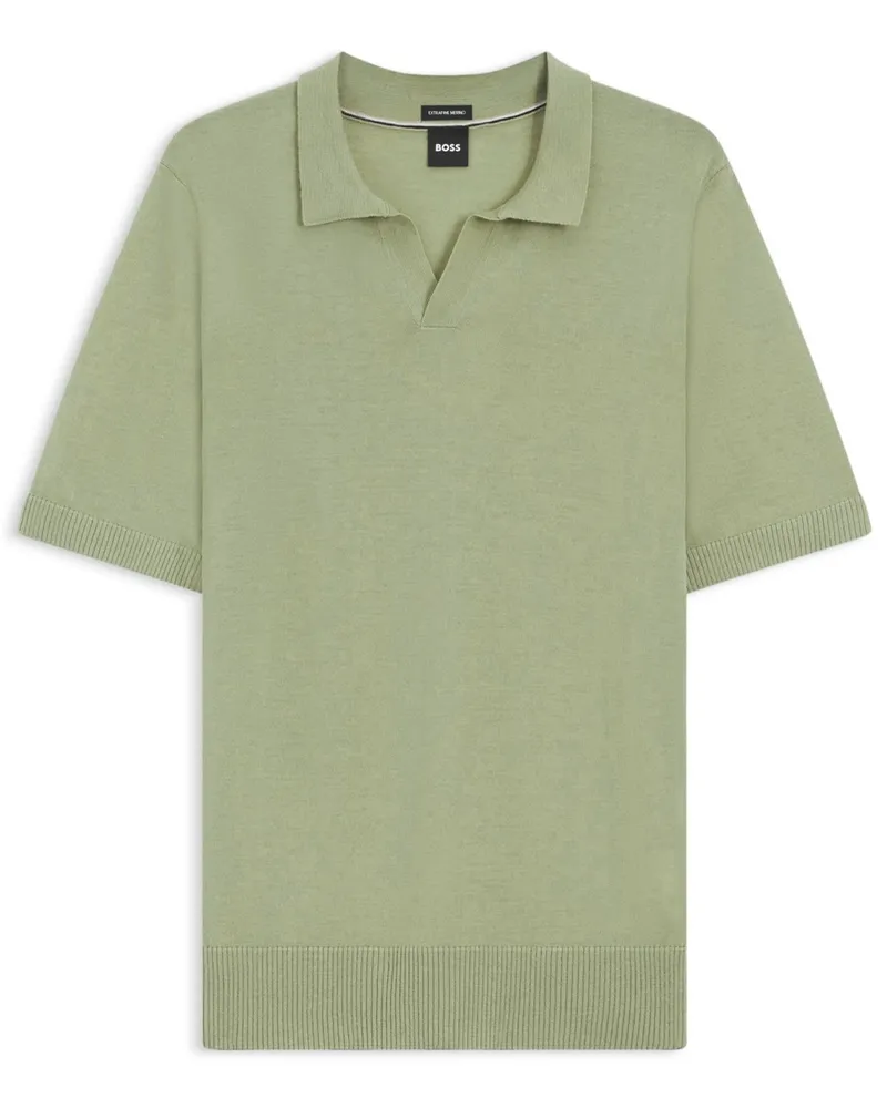 HUGO BOSS Strick-Poloshirt aus feiner Merinowolle mit Variokragen in Grün