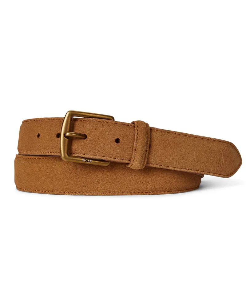 Ralph Lauren Anzuggürtel aus Veloursleder mit Label-Gravur in Hellbraun