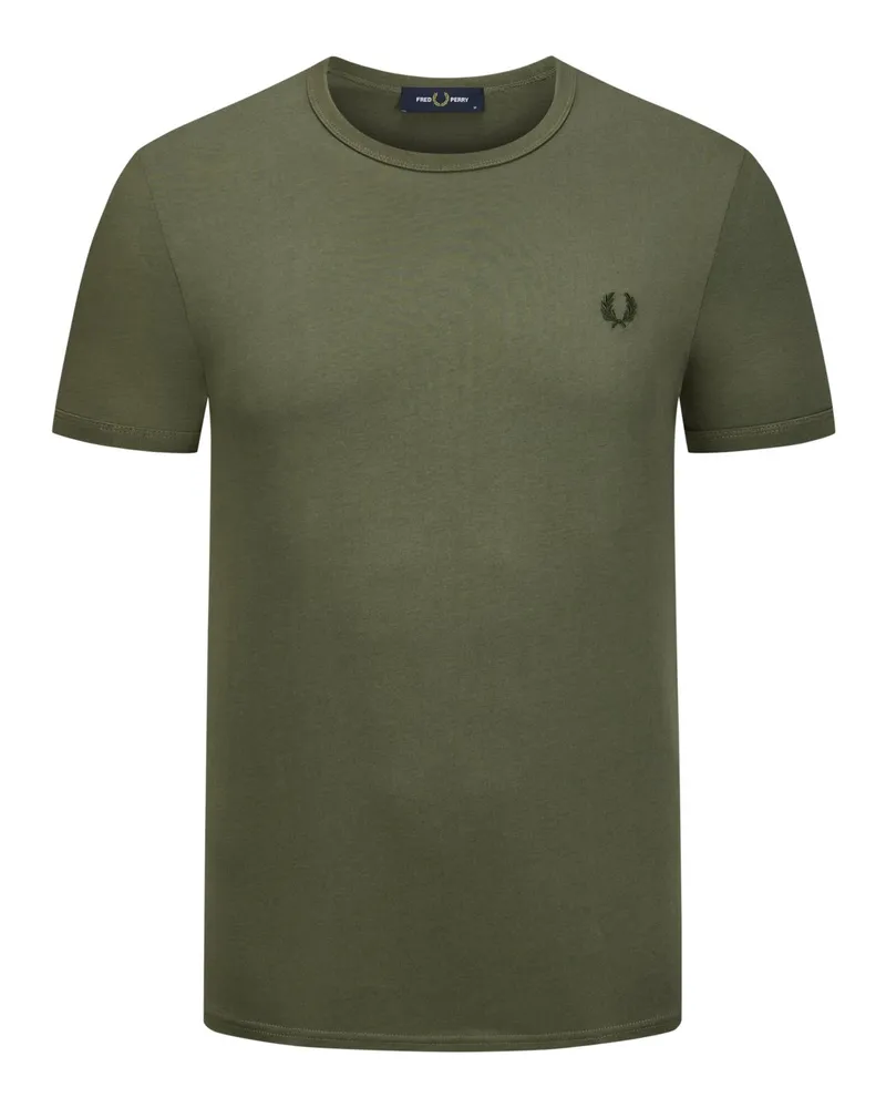 Fred Perry Stretch-T-Shirt mit kleiner Logo-Stickerei Oliv