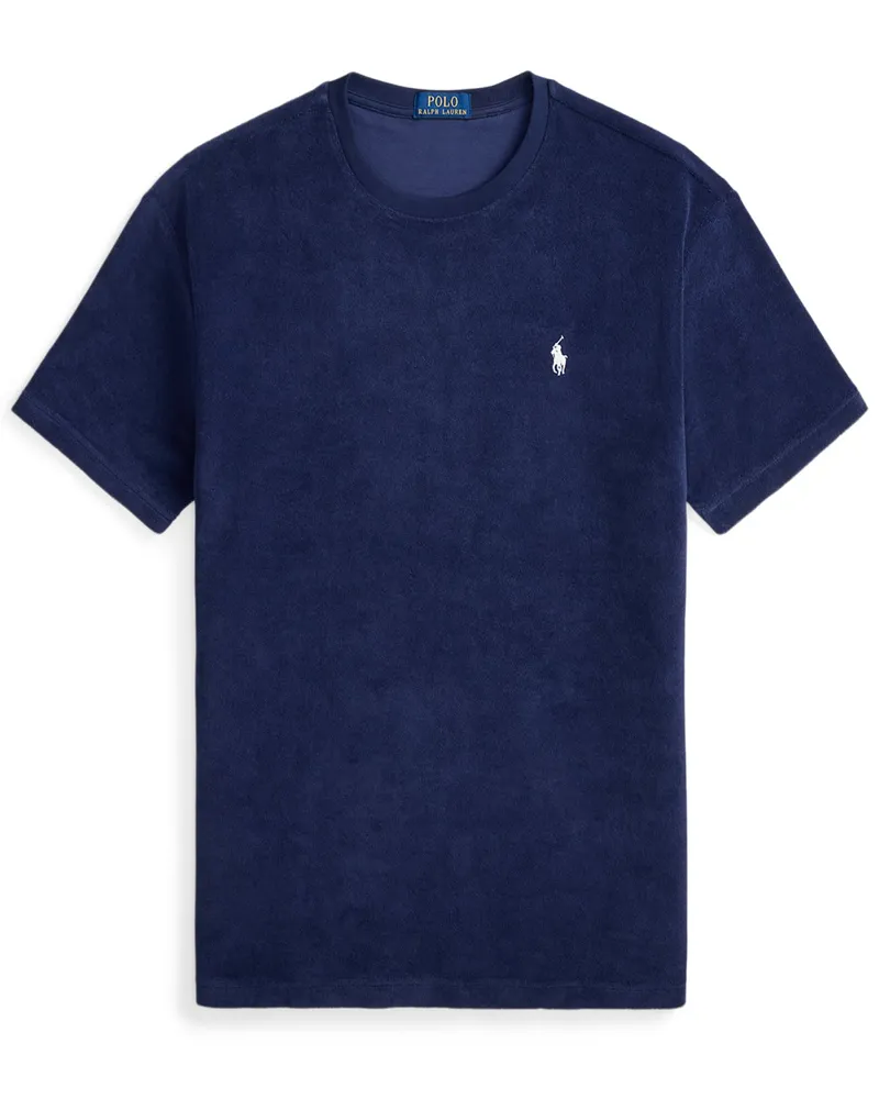 Ralph Lauren Elastisches Frottee-T-Shirt mit kleiner Pony-Stickerei, Classic Fit in Marine