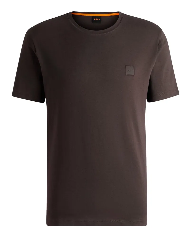 HUGO BOSS T-Shirt aus Baumwolle mit Label-Stickerei in Dunkelbraun