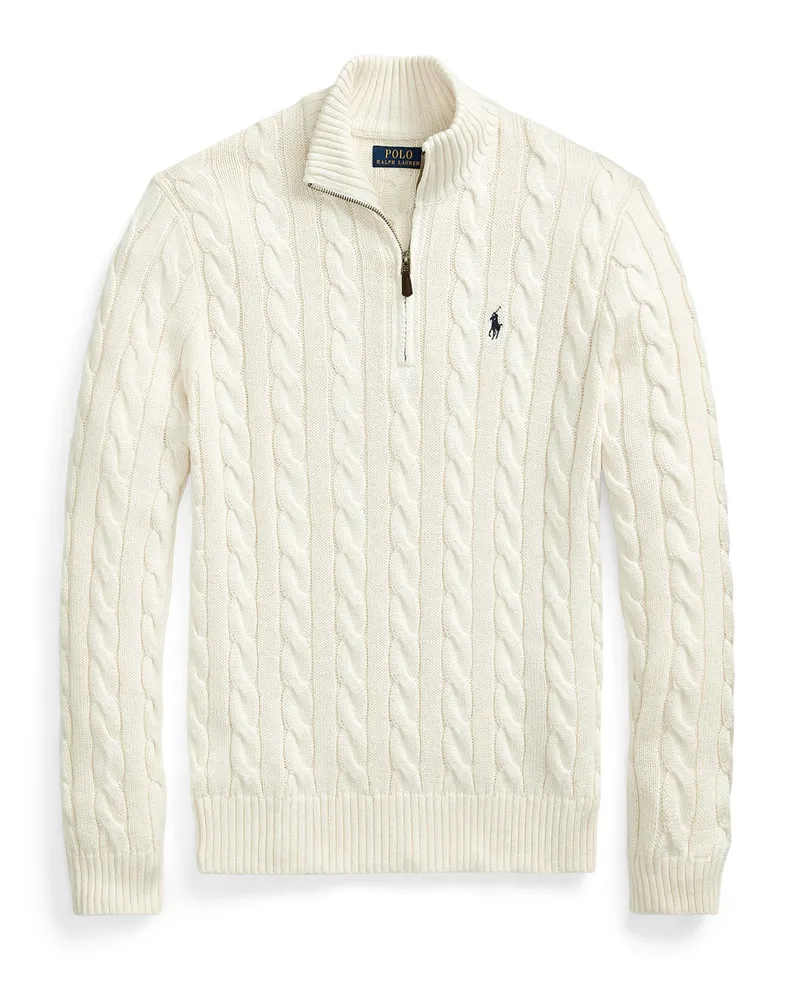 Ralph Lauren Zopfstrick-Troyer aus Baumwolle mit Poloreiter-Stickerei in Offwhite
