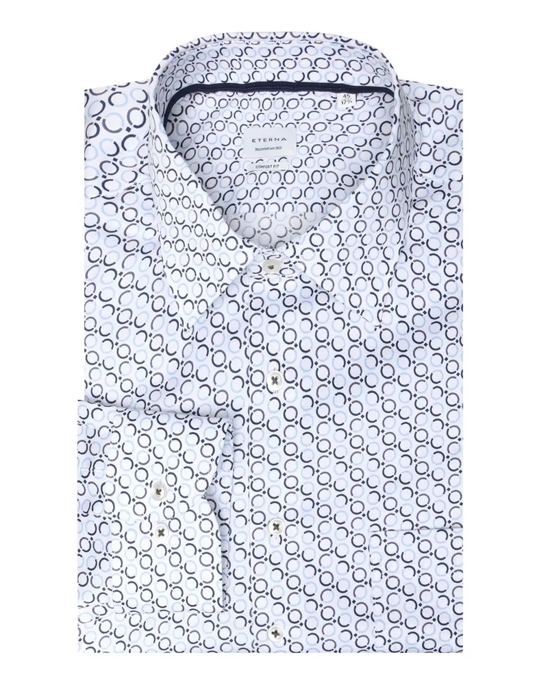 Eterna Bügelfreies Baumwollhemd mit Print, Modern Fit in Blau