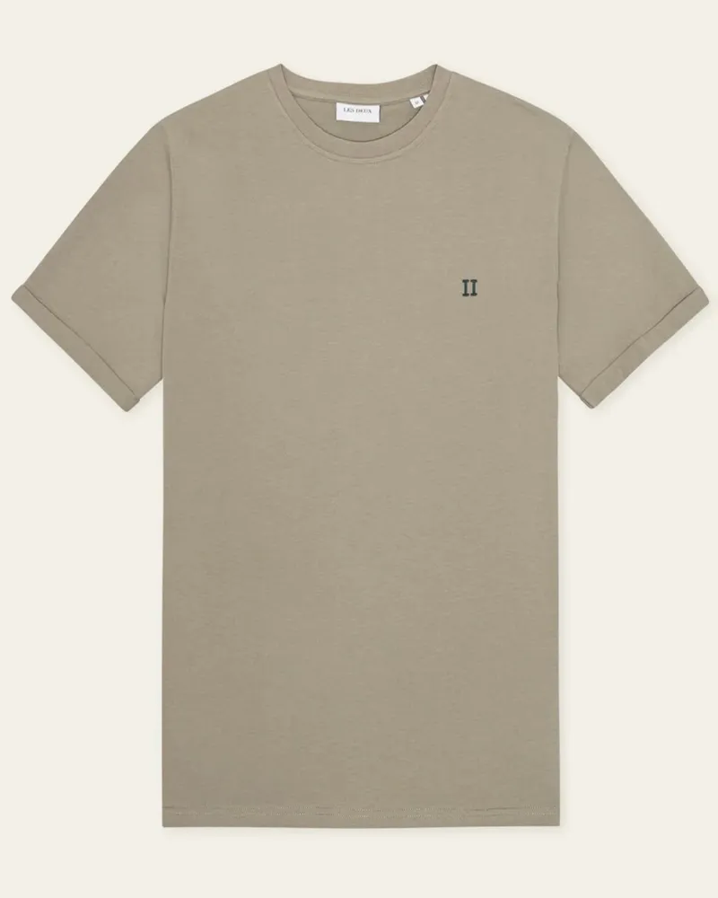 LES DEUX Leichtes T-Shirt mit Logo-Stickerei auf der Brust, Slim Fit in Khaki