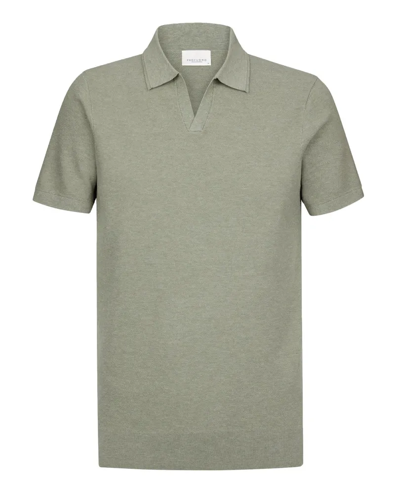 Profuomo Strick-Poloshirt mit Tencel™ und Variokragen in Reiskornstruktur in Grün