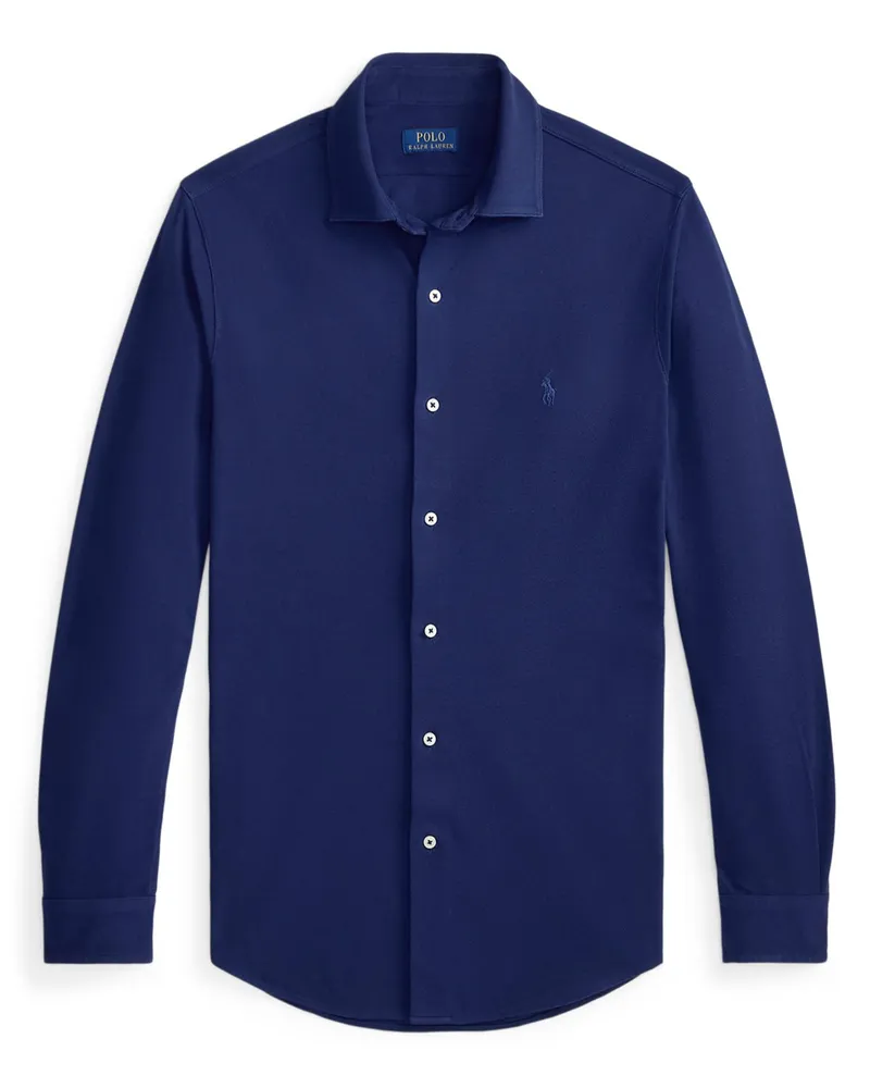 Ralph Lauren Unifarbenes Sporthemd in Piqué-Qualität mit kleiner Pony-Stickerei in Blau