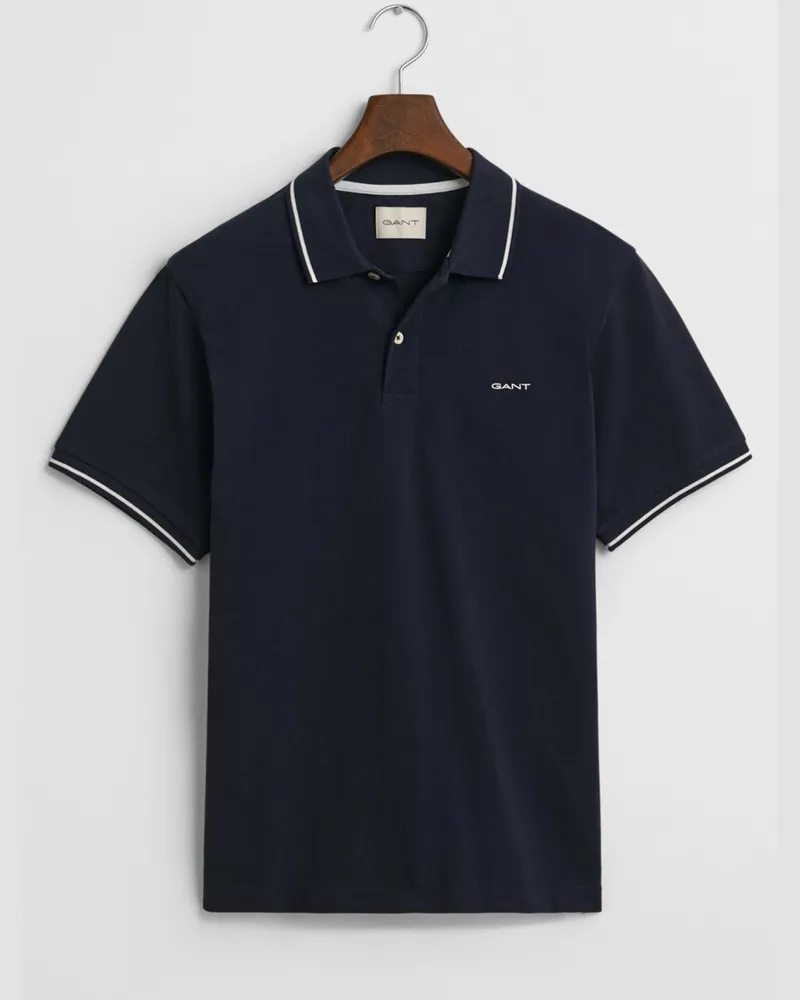 Gant Piqué-Poloshirt aus Baumwolle mit Kontraststreifen, Regular Fit in Marine