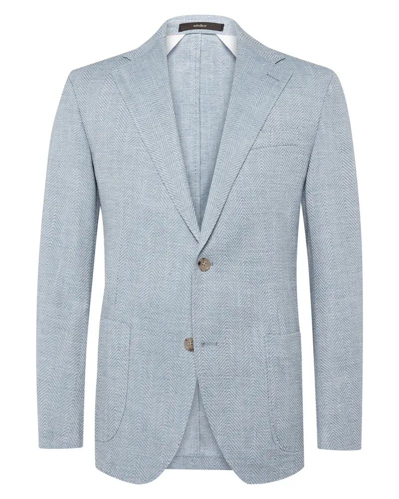 windsor. Strukturiertes Einreiher-Sakko mit Leinenanteil und Fischgrätmuster in Hellblau