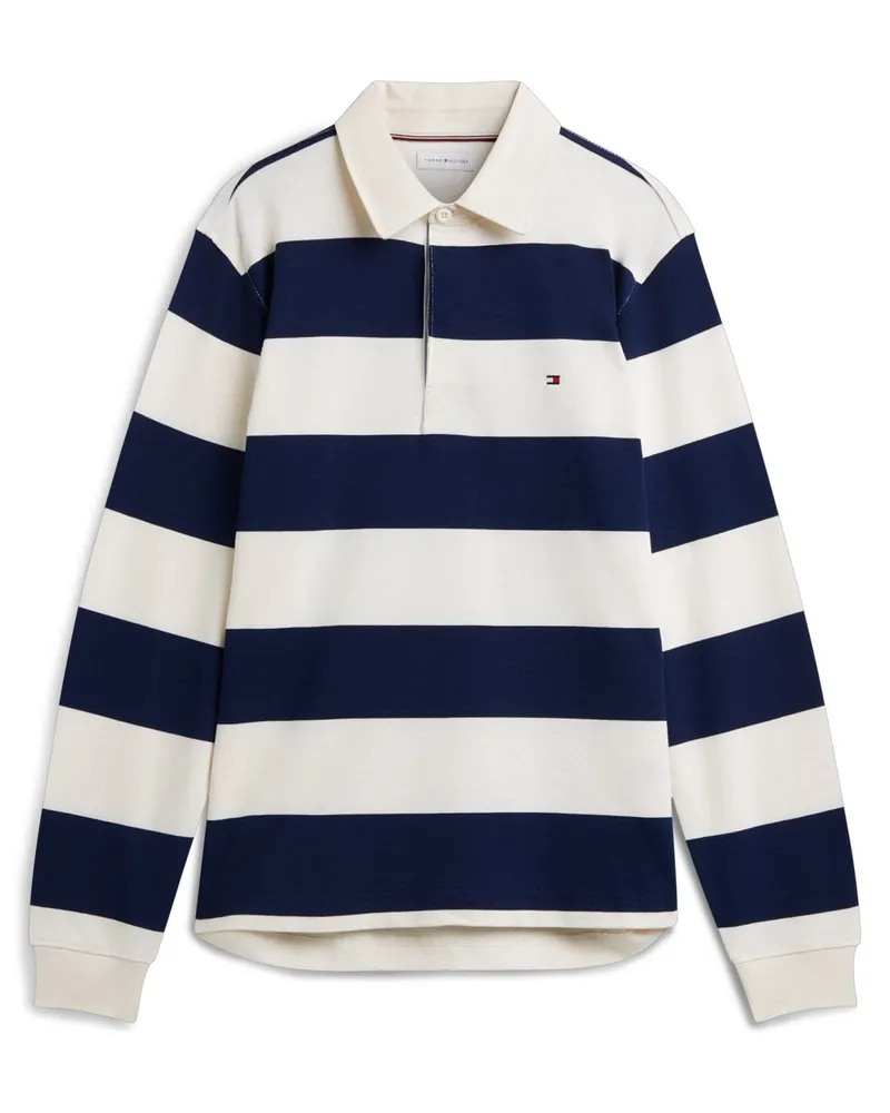 Tommy Hilfiger Rugbyshirt aus Baumwolle mit breitem Ringelstreifen in Offwhite
