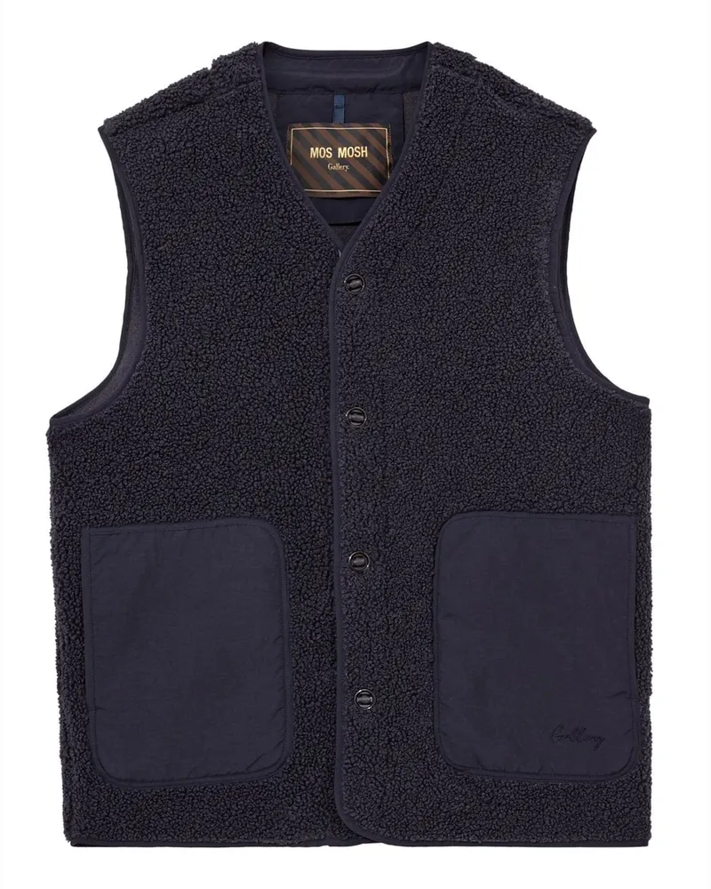 Mos Mosh Softe Teddyfell-Weste aus recyceltem Material in Marine